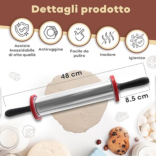 Mattarelli, Spilli per Pizza Pasta Pasticceria Pane Strumento di Cottura Mattarello Francese per Cottura Legno Rotolamento (Marrone chiaro