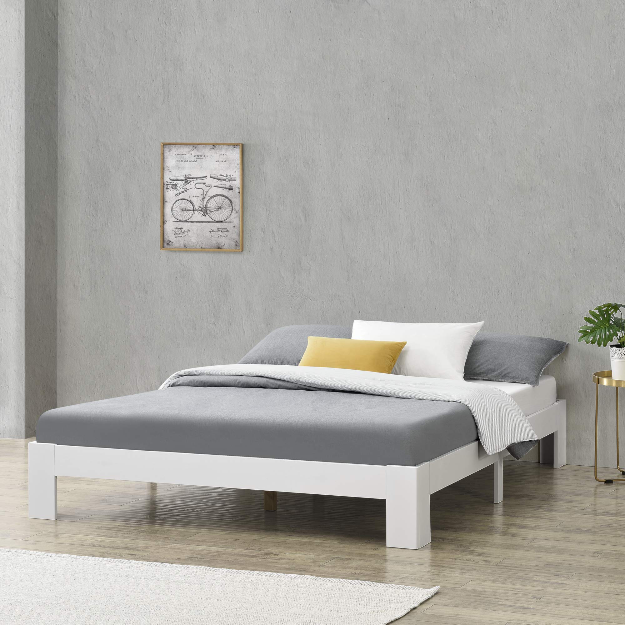 [en.casa] Struttura Letto in Legno di Pino 160 x 200 cm con Rete a Doghe Letto Matrimoniale in Design Minimal - Bianco