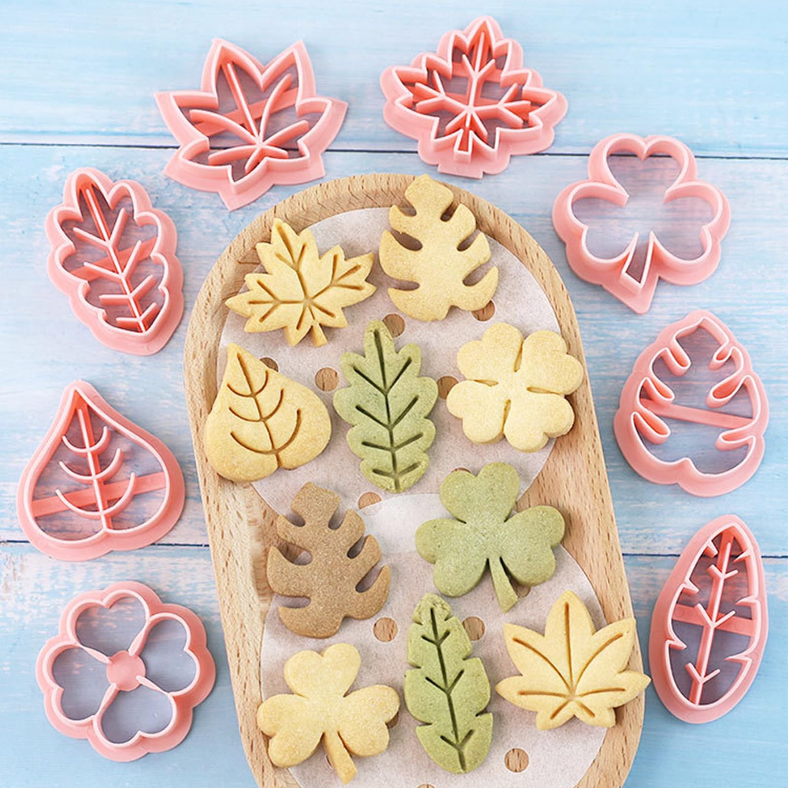 Moules de cuisson à biscuits à feuilles pour les biscuits moule fondants pressables pour artisanat d'argile, ensemble de 8 outils de fabrication de biscuits à fudge pâtissier
