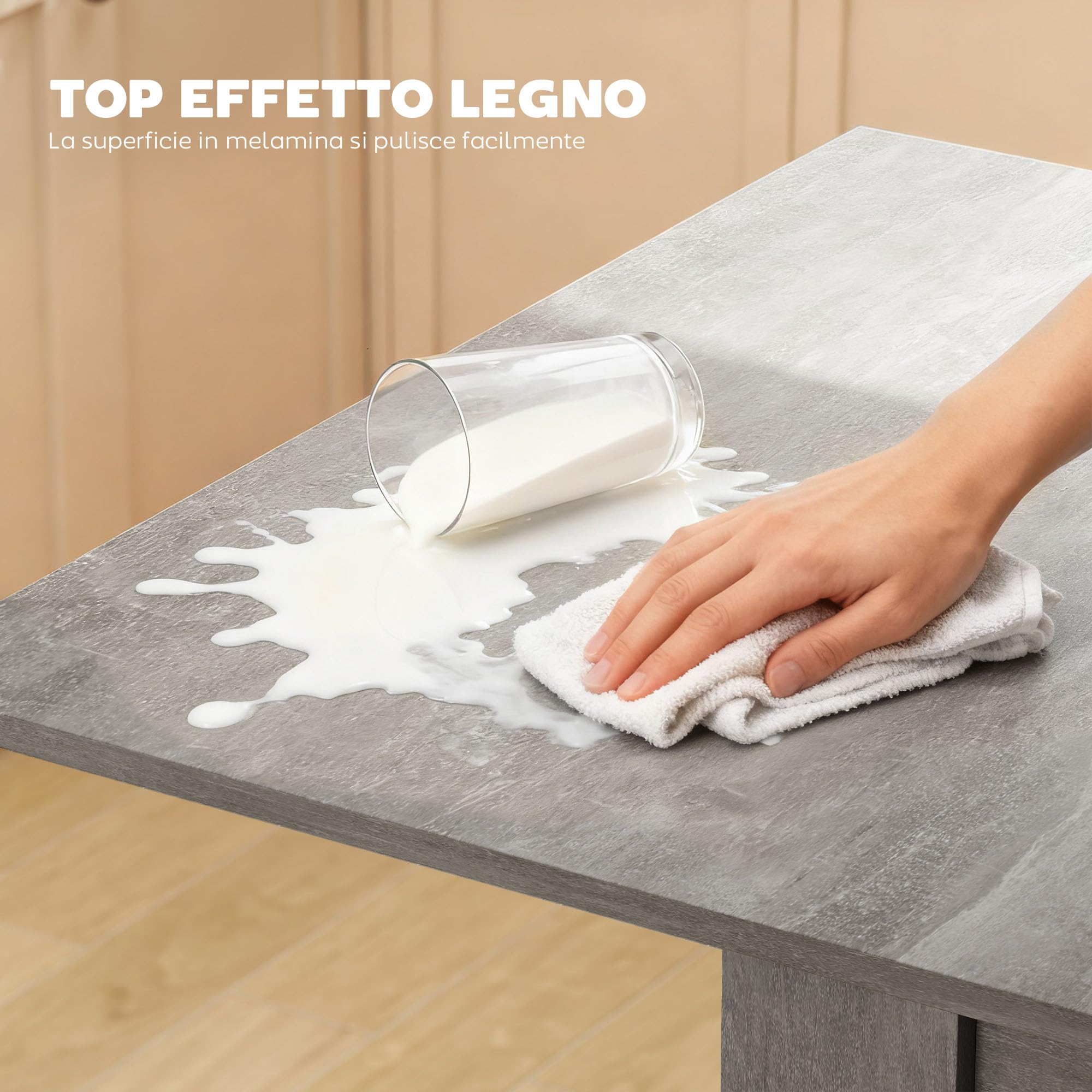 HOMCOM Tavolo da Pranzo Allungabile per 4-6 70-140cm Grigio Effetto Legno | Design Ribaltabile, Rettangolare Salvaspazio, Piedini Antiscivolo, Sala da Pranzo Soggiorno