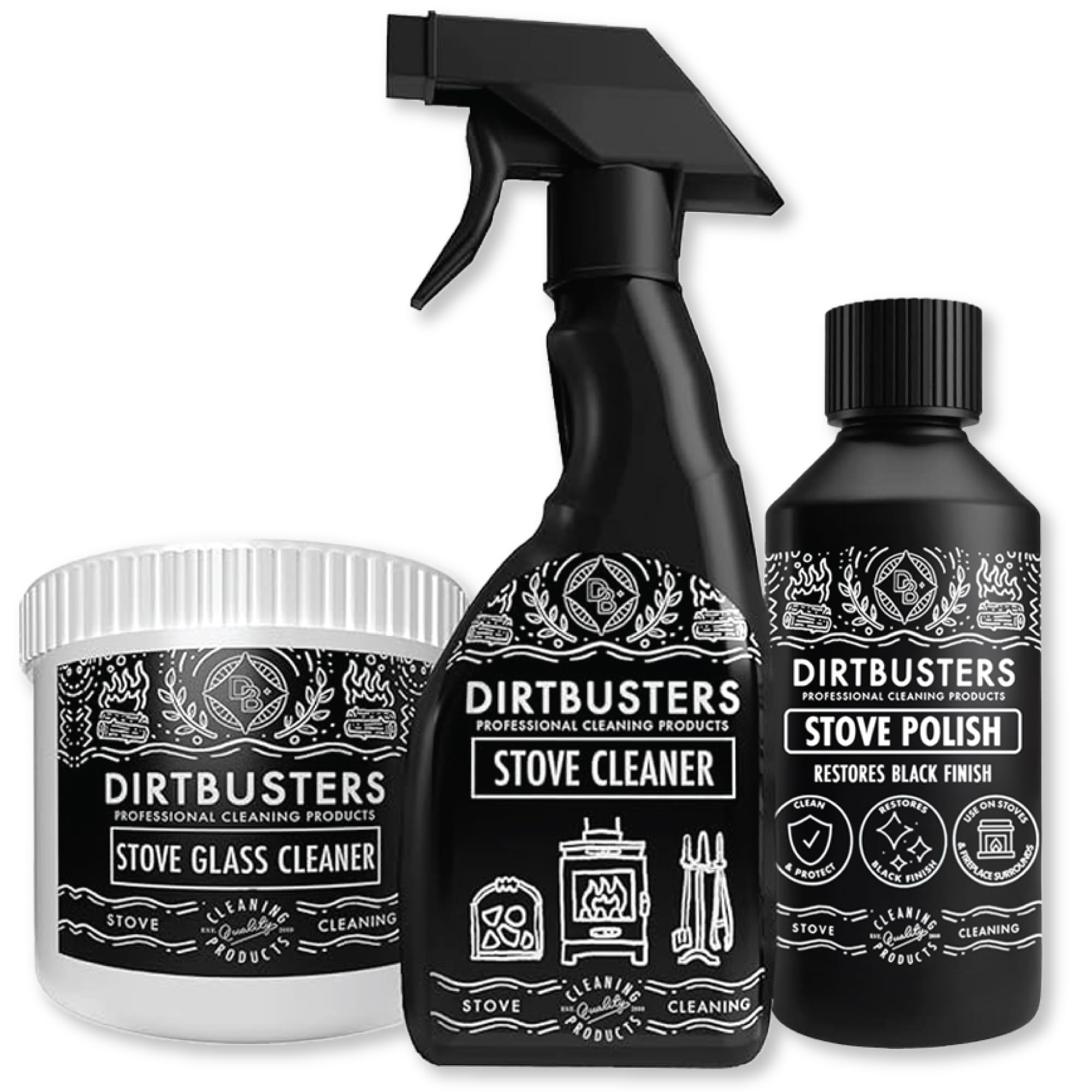 Stove Cleaning Care Kit, With Exterior Spray, Glass Cleaner Paste & Stove Polish, Clean, Protect & Restore Log Burners & Grates