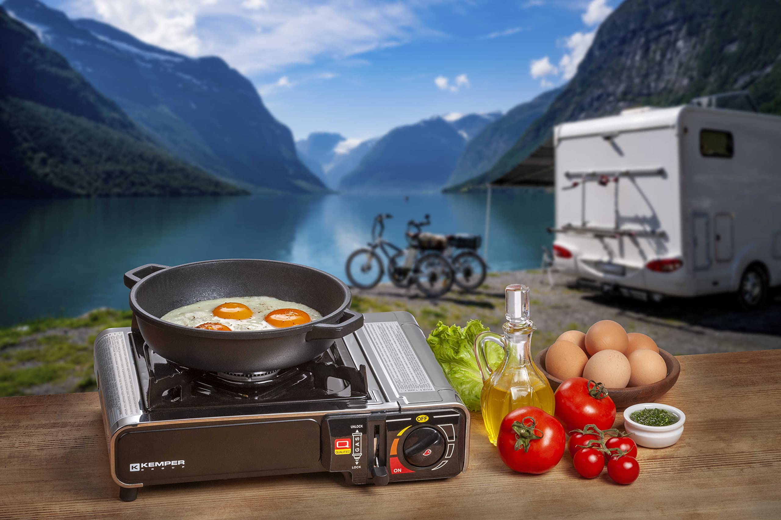 KEMPER - Réchaud à gaz NOMADE INOX 1900W Allumage piezo Double système de sécurité Mallette