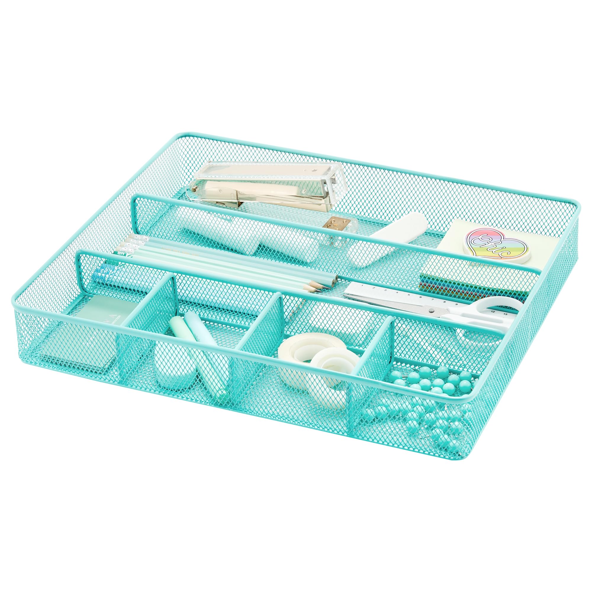 Plateau de rangement de tiroir Annova en maille turquoise pour bureau