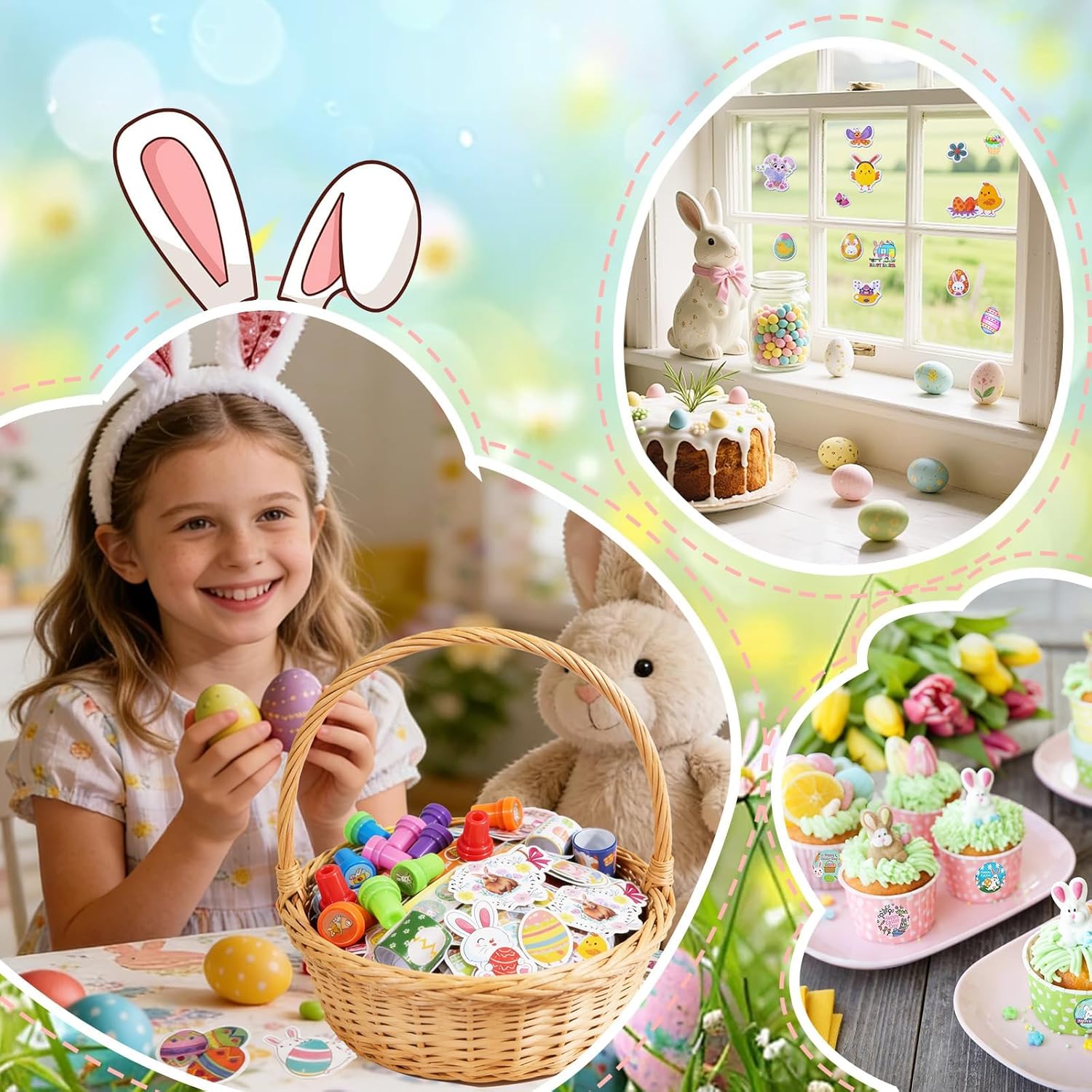 Simple polymer 616 Pcs Easter Party Favors Set Bracelets Stickers Tattoo Stamp Goodie Bags Stuffers Gifts