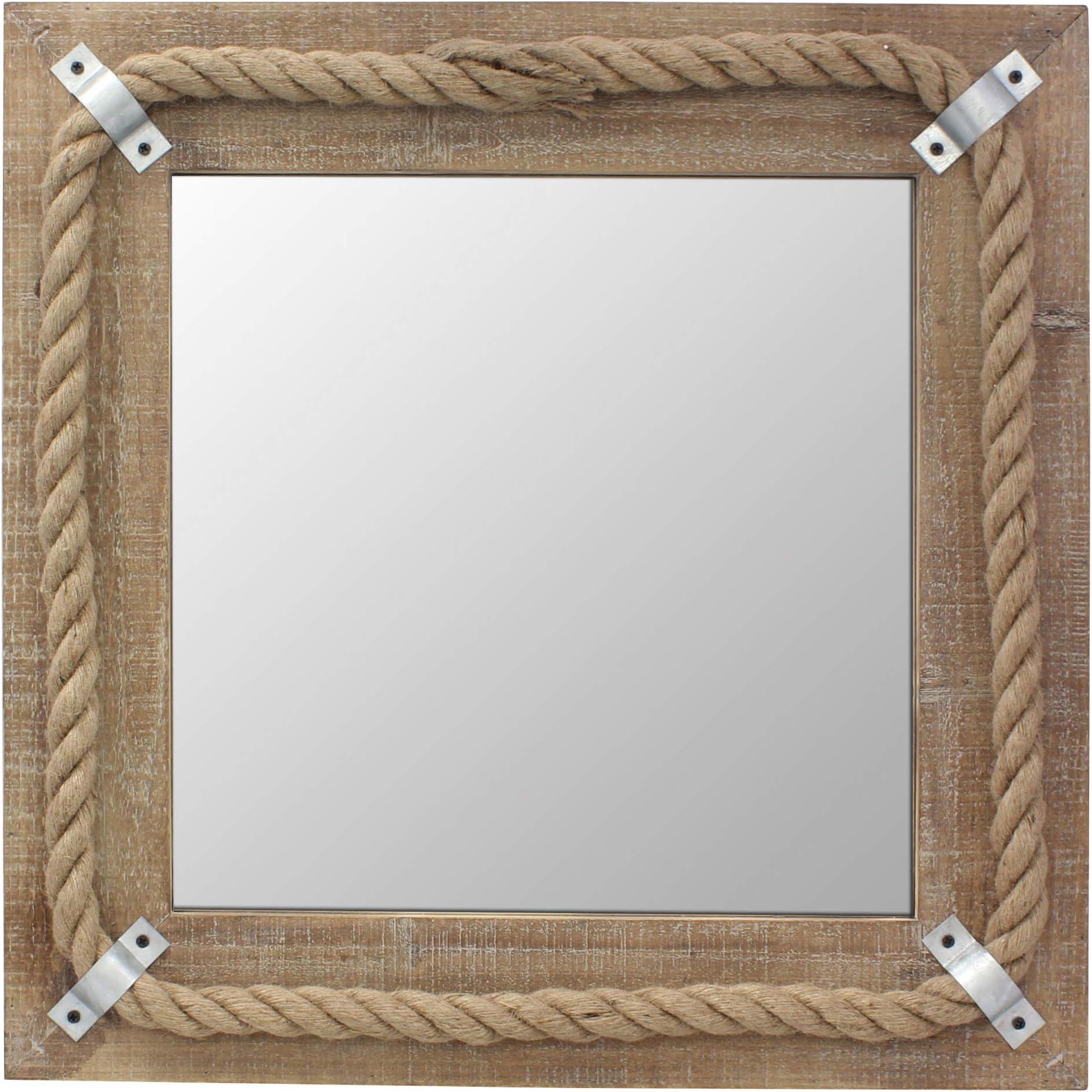 Stonebriar Square Wooden Mirror with Nautical Rope Detail, Beachside Home Décor for Kitchen, Living Room, Bathroom, and Hallway
