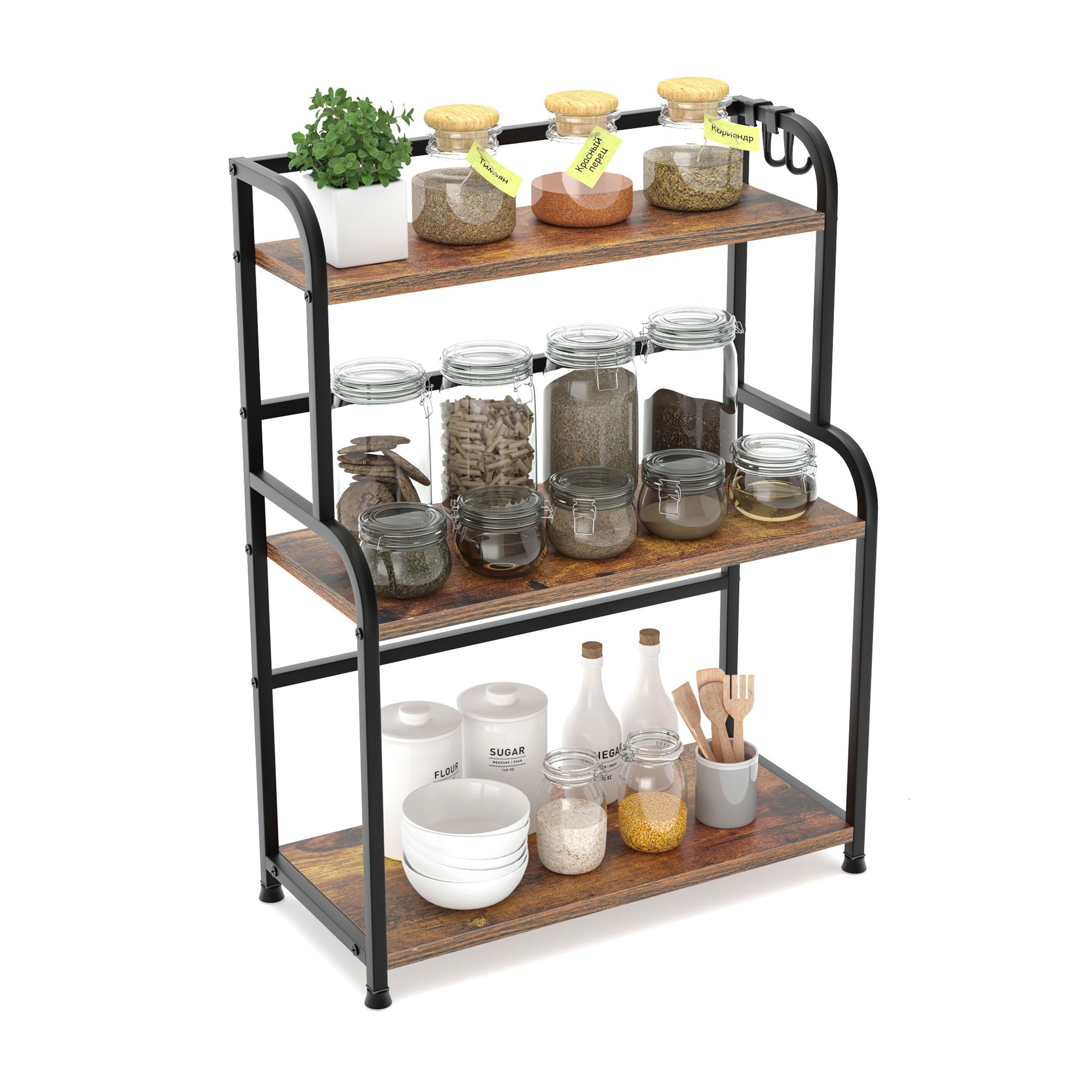 Porta Spezie per Cucina Salva spazio & Ripiano Salvaspazio Cucina | 53x40x18cm, in Metallo & Legno | – Portaspezie da Appoggio per Casa e Ufficio(SW-3-strati)