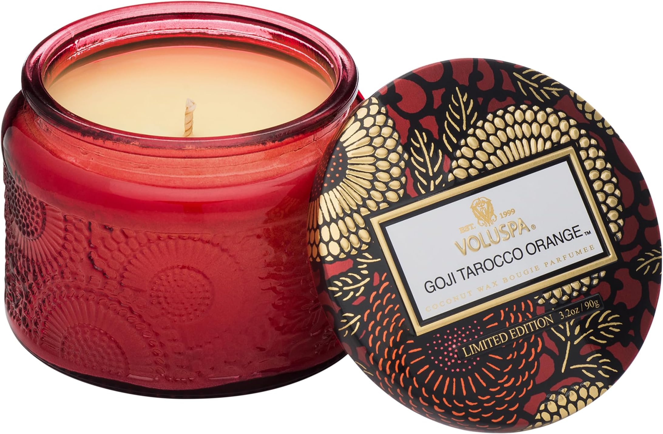 Voluspa Goji Tarocco Orange, Petite Candle Jar, 3.2 oz, 25 Hour Burn Time, Coconut Wax for Clean Burning, Handcrafted in the USA