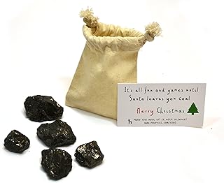 Santa's Scientific Christmas Coal, Premium Cotton Bag and 5 Small Lumps (1 x 1 x 1 Approx. - Medium Marble Sized) - Genuine American Coal - Includes Experiment