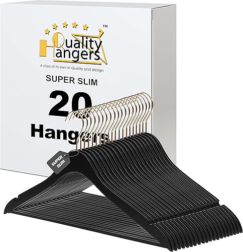 Miniatura 10 de 20 perchas de madera negras ultra finas de lujo de 16.5 pulgadas que ahorran espacio, gancho giratorio de 360 grados, lo mejor para trajes, perchas