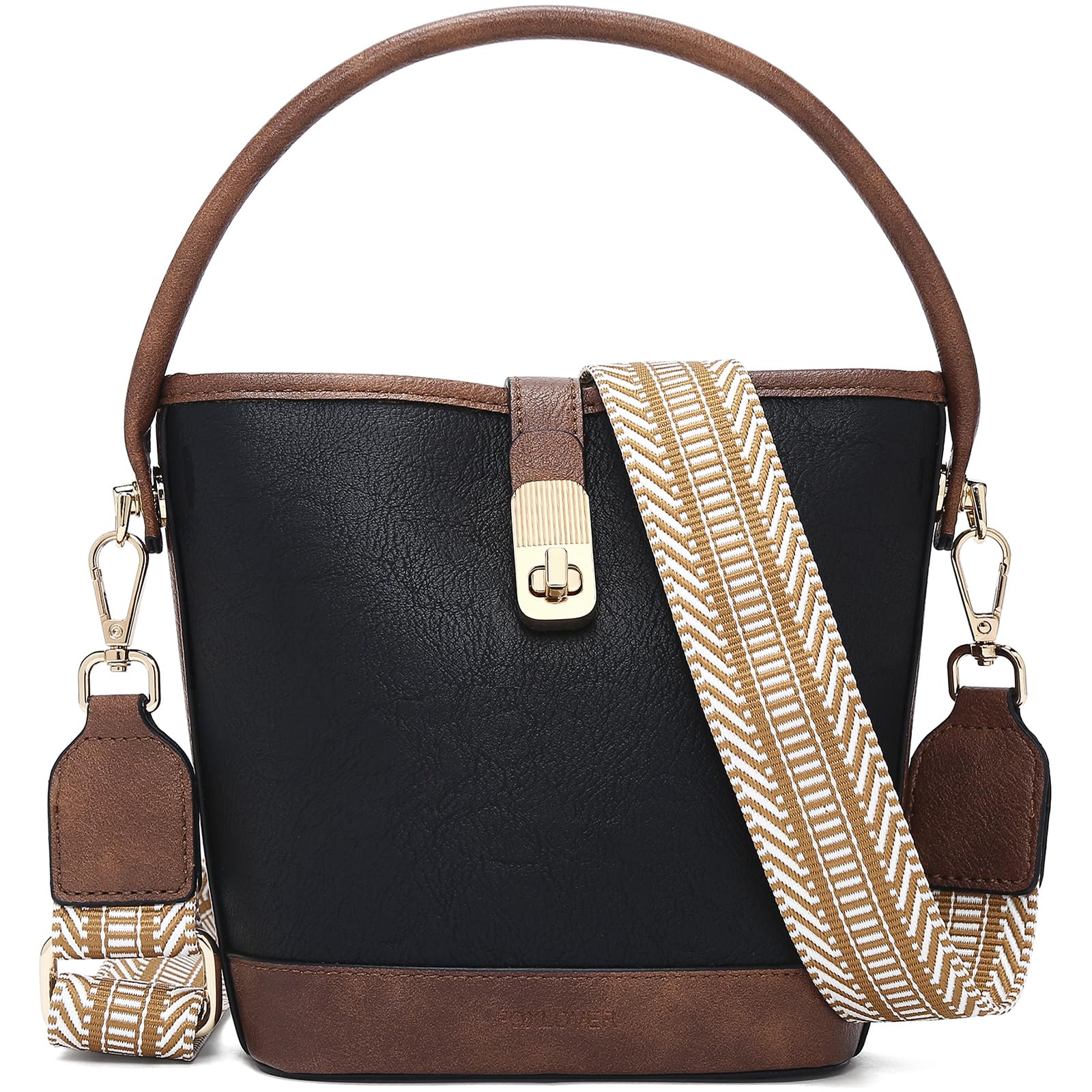 FOXLOVER Small Bucket bags for Women Vegan Leather Top-Handle Handbags Satchel Bag with Detachable Wide Shoulder Strap