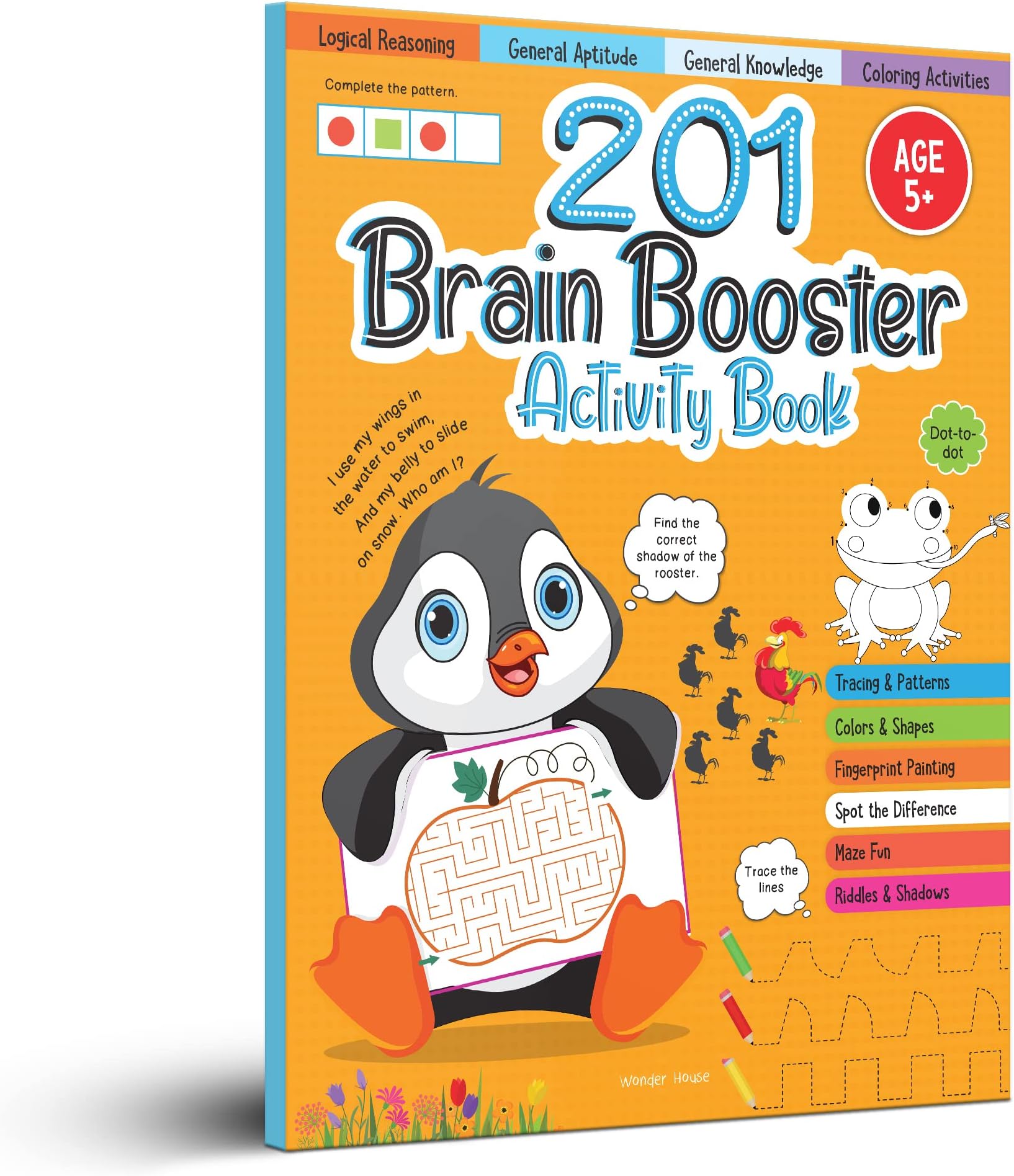 201 Brain Booster Activity Book - Fun Activities and Exercises For Children | Tracing & Pattern, Colors & Shapes, Maze | Ages 5 and up | 1.5 hours of fun time