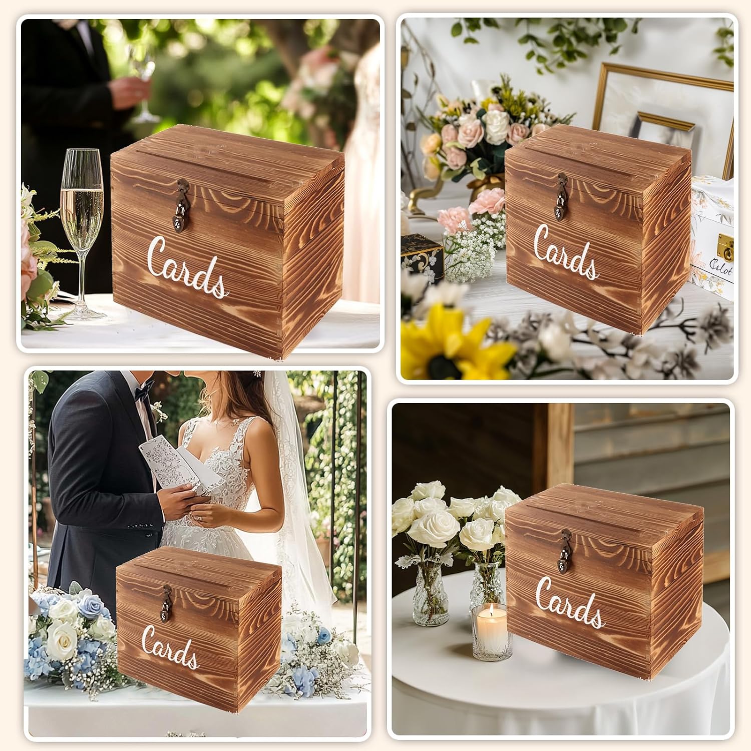 Rustic Wooden Card Box with Lock（ 10×10×6 in:Wedding,Shower Anniversary etc