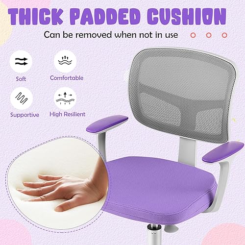 Miniatura 7 de HONEY JOY Silla de escritorio para niños, silla de estudio para niños de altura ajustable, silla giratoria de malla para estudiantes, ruedas