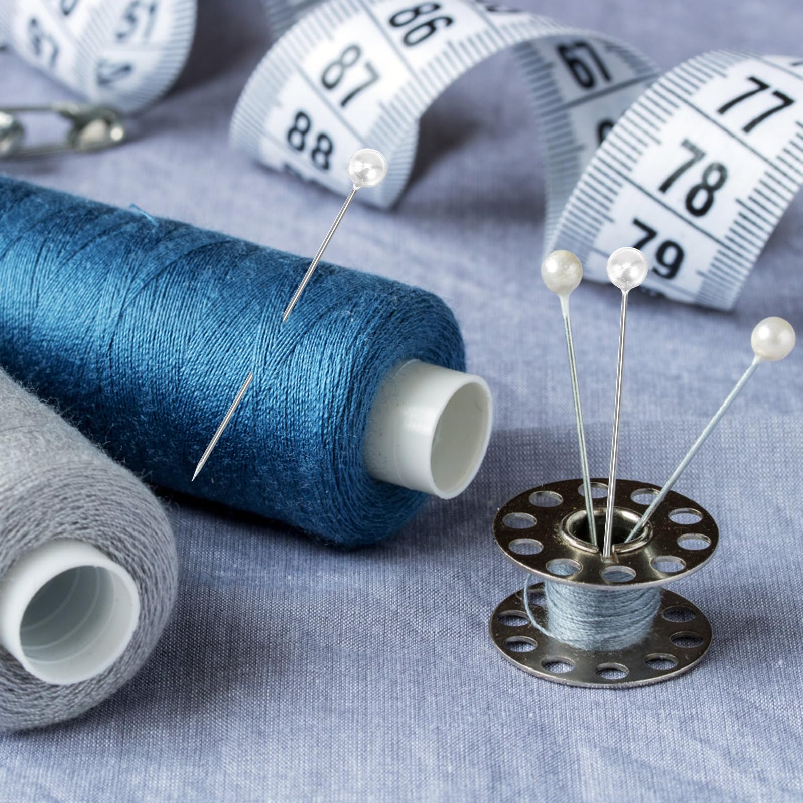 Sewroro 100pcs Round Pearl Head Pins Sewing Pins with Box Pearlized Ball Head Pins Straight Pins for DIY Sewing Crafts (Pearl White)