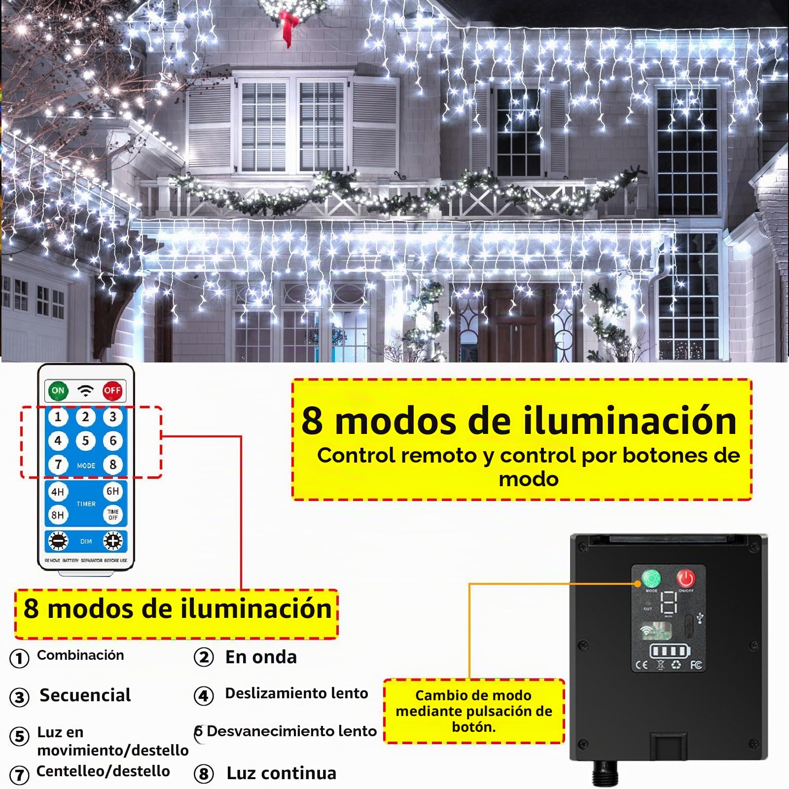 Cortina Luces Solares,Energía Solar y Recargable,20m+5m 660 Led IP65 Guirnalda Luces Navidad Exterior Interior, Con 8 Modos, Temporizador, Iluminación Navideña para Fiestas Bodas Jardín Balcon Ventana