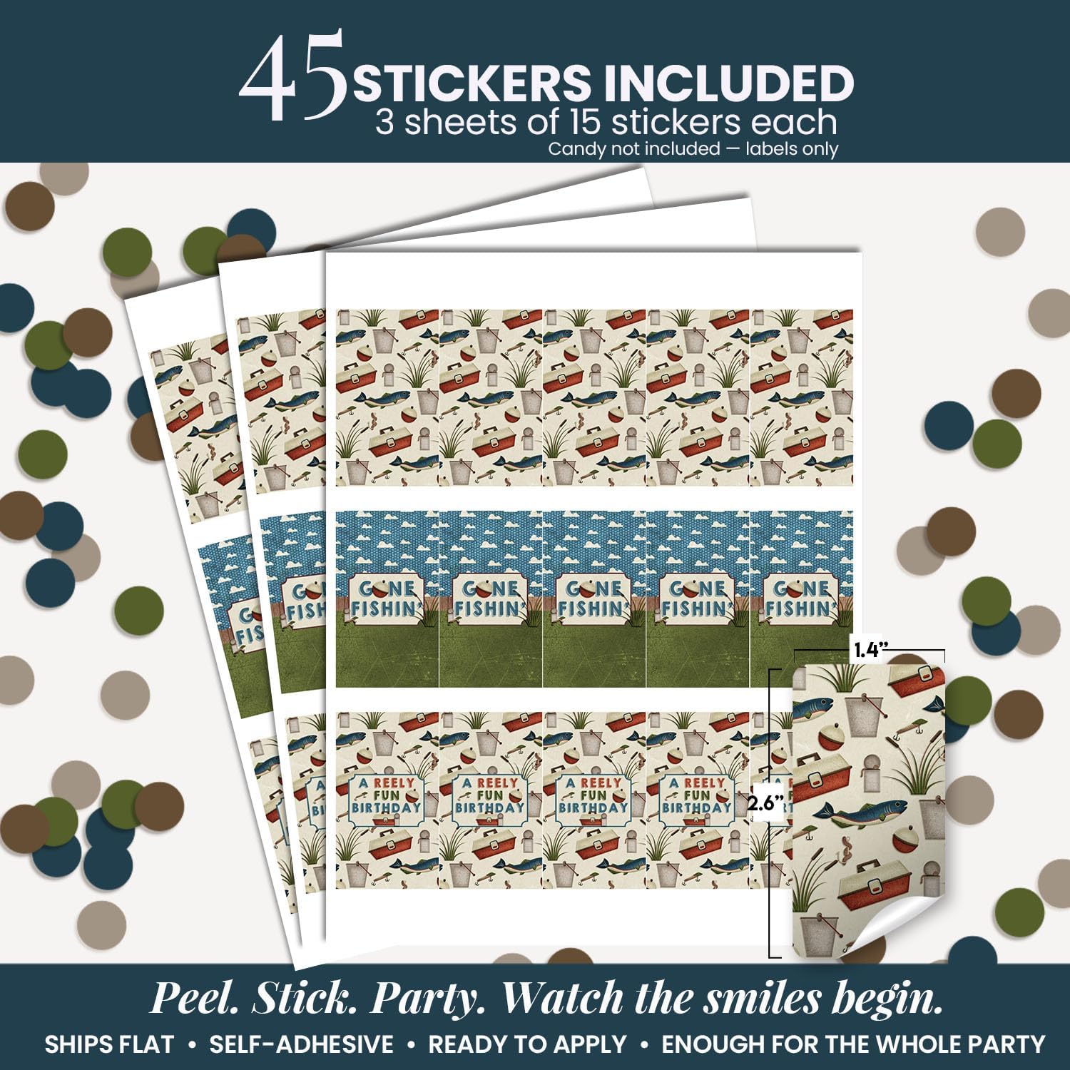 Fishing Candy Wrappers, 45 Pack 1.4 x 2.6 Inch Gone Fishing Wrappers for Mini Chocolate Bars, Birthday Party Favor Labels, Candy Not Included by Amanda Creation image 5