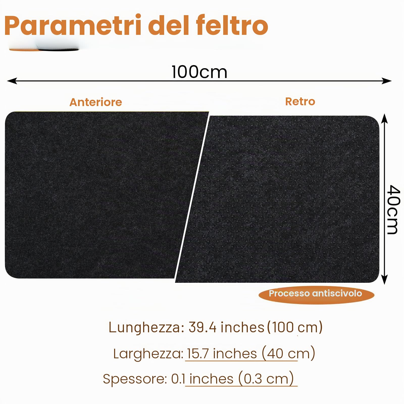 Tappetino Scrivania Feltro 100x40cm Antiscivolo Grigio Scuro