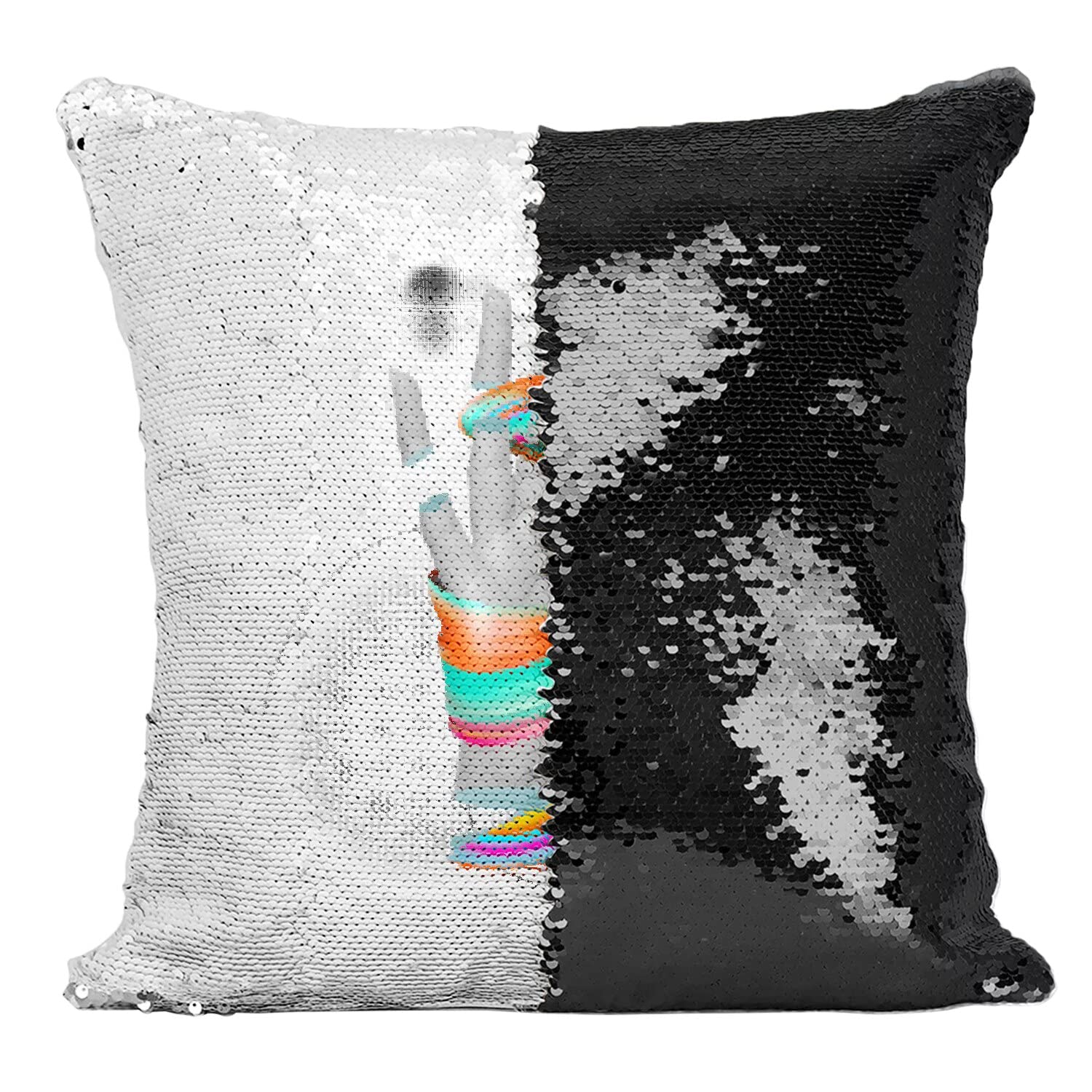 Coussin avec housse sequin paillettes noir main surréaliste collage art salon