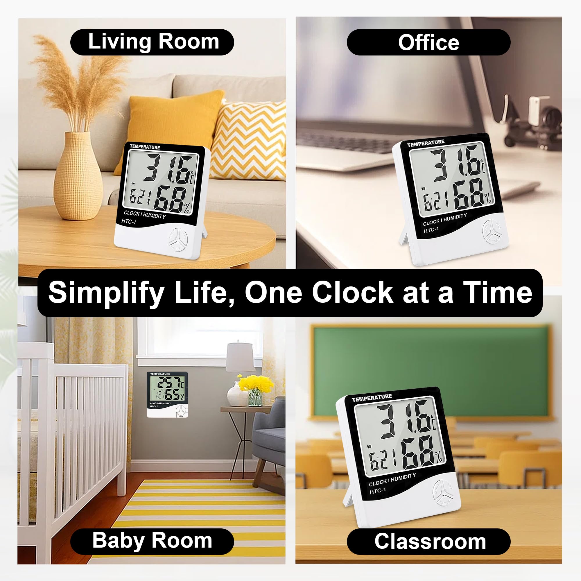 GLUN® HTC-1 Digital Wall Clock Hygrometer Thermometer with Humidity Meter – Accurate Indoor Sensor, LCD Display, Real-Time Monitoring for Home & Office - Image 7 thumbnail