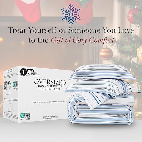 Miniatura 4 de Southshore Fine Living, Inc. Juego de edredón de 3 piezas, edredón azul alternativo al plumón tamaño matrimonial con 2 fundas de almohada, juego de