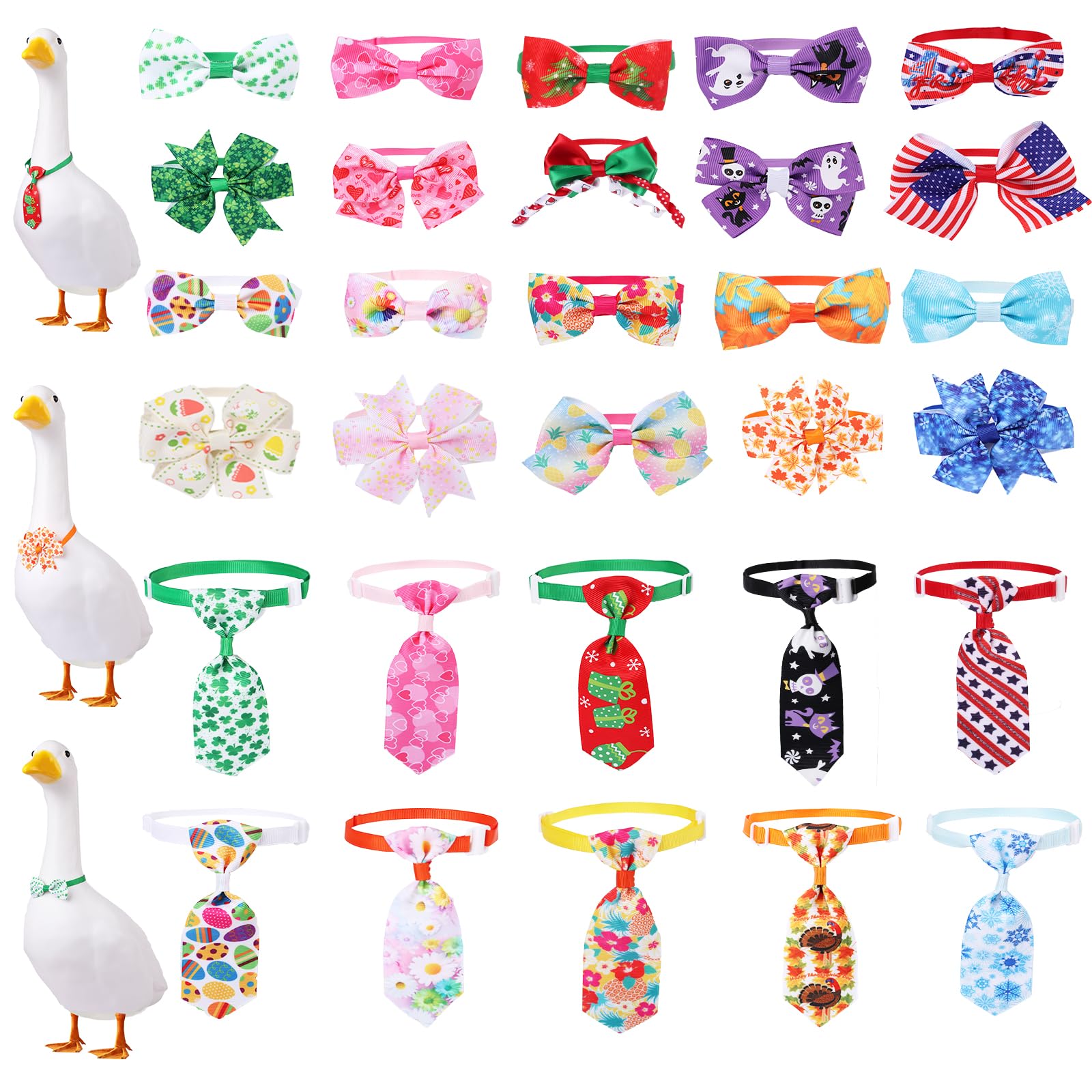 30 Pcs Seasonal Holiday Porch Goose Bow Ties Adjustable Neckties Collars Lawn Goose Outfits Clothes Costume Clothing Accessories All Seasons Festival Party Outdoor Patio Garden Yard Decor