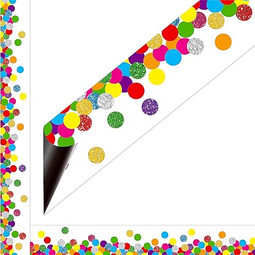 Borde magnético de 27 pies, borde de tablero de anuncios de confeti de 19 hojas, pizarra blanca colorida y decoración de superficie metálica para
