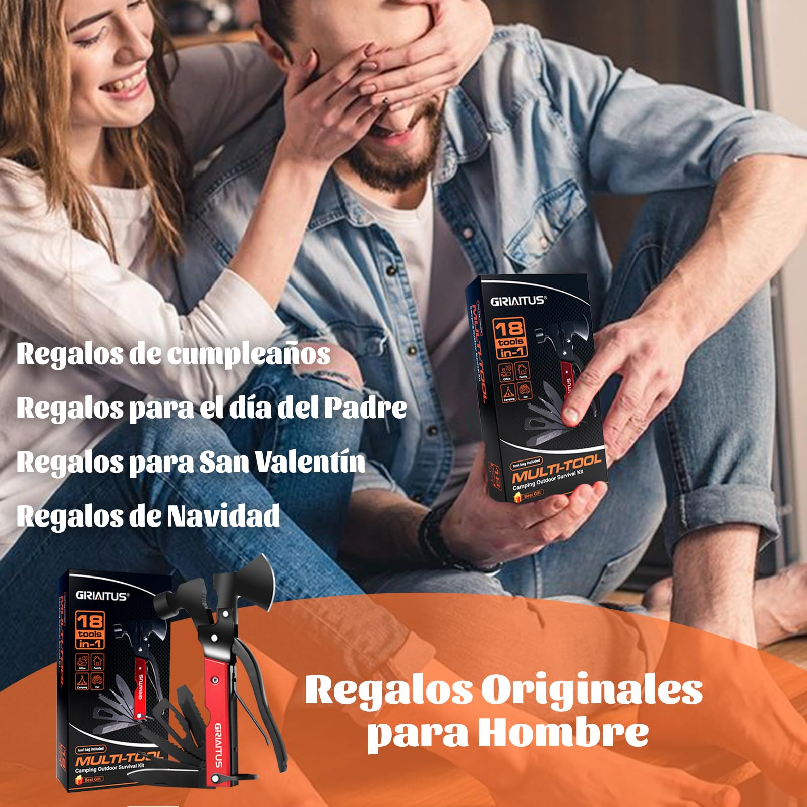 Set de Herramientas Multiusos para Camping, Kit Supervivencia Regalo Original para Hombre y Padre, Gadget Outdoor para Senderismo y Emergencia