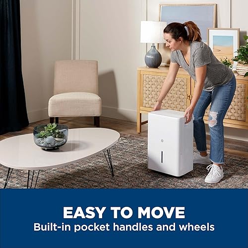 Miniatura 4 de GE Deshumidificador portátil, salida diaria de 50 pintas con secado inteligente para espacios húmedos, manguera de drenaje para drenaje automático o