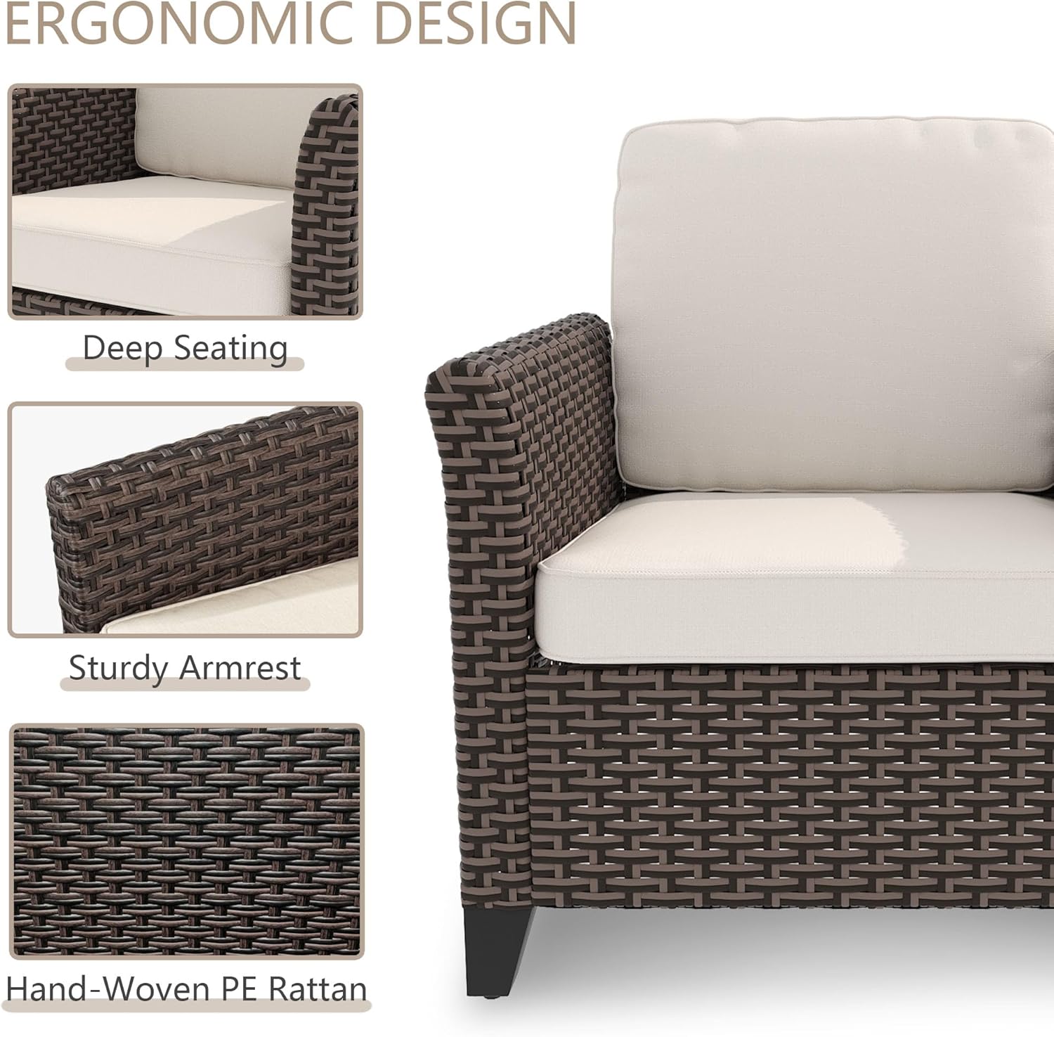 4 Pieces Patio Furniture Set, 2 High Back Chairs & 2 Ottomans, All-Weather PE Wicker Furniture with Waterproof Cushions for Deck, Garden, Porch