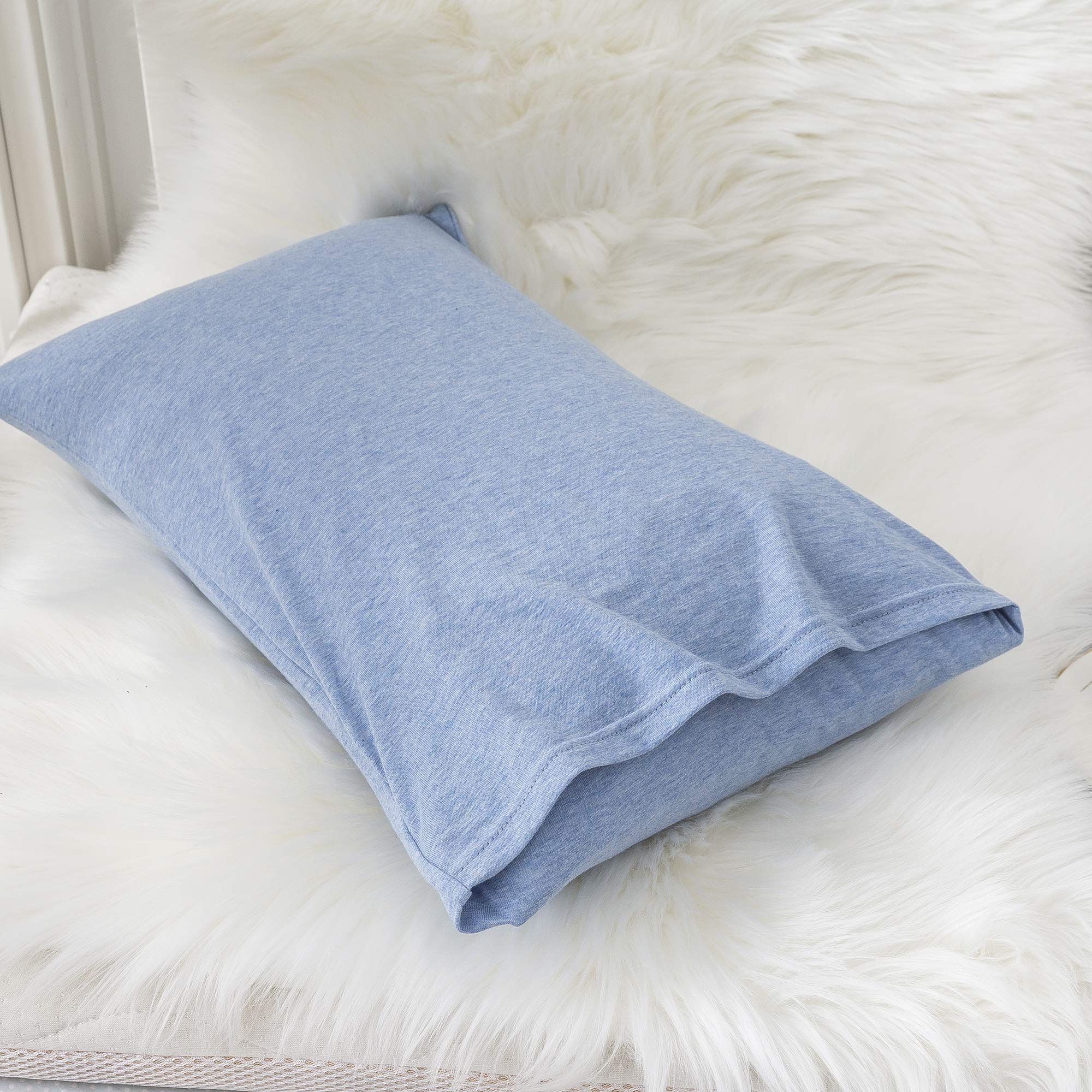 H HOUSEHOLD Fundas de almohada, 100 % algodón jersey, suaves y acogedoras, resistentes a las arrugas y a las manchas, con cierre de sobre (color beige y azul, tamaño infantil (13 x 18 pulgadas)