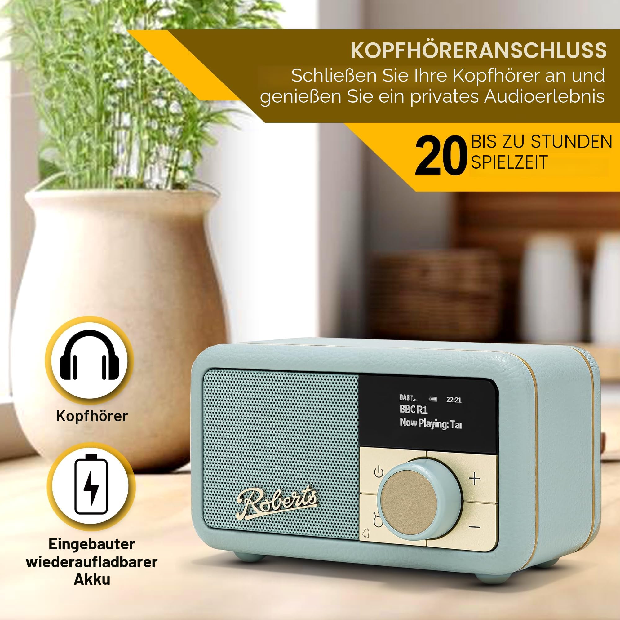 Roberts Revival PETITE2 FM/DAB/DAB+ Digitalradio mit Bluetooth, Duck Egg