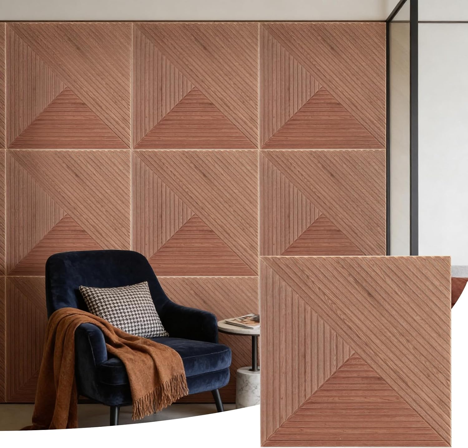 6 PCS Acoustical Wall Panels，23.6 x 23.6 Inch Self-adhesive Sound Absorbing Panels Decorative, Wood-Pattern Printing Soundproof Wall Panel for Home Office Studio,Diamond weave light color