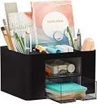 COMFYROOM Modern Pink Plastic Desktop Organizer with 2 Drawers & 4 Sections for Home, Office, School - Desk Drawer Organizer
