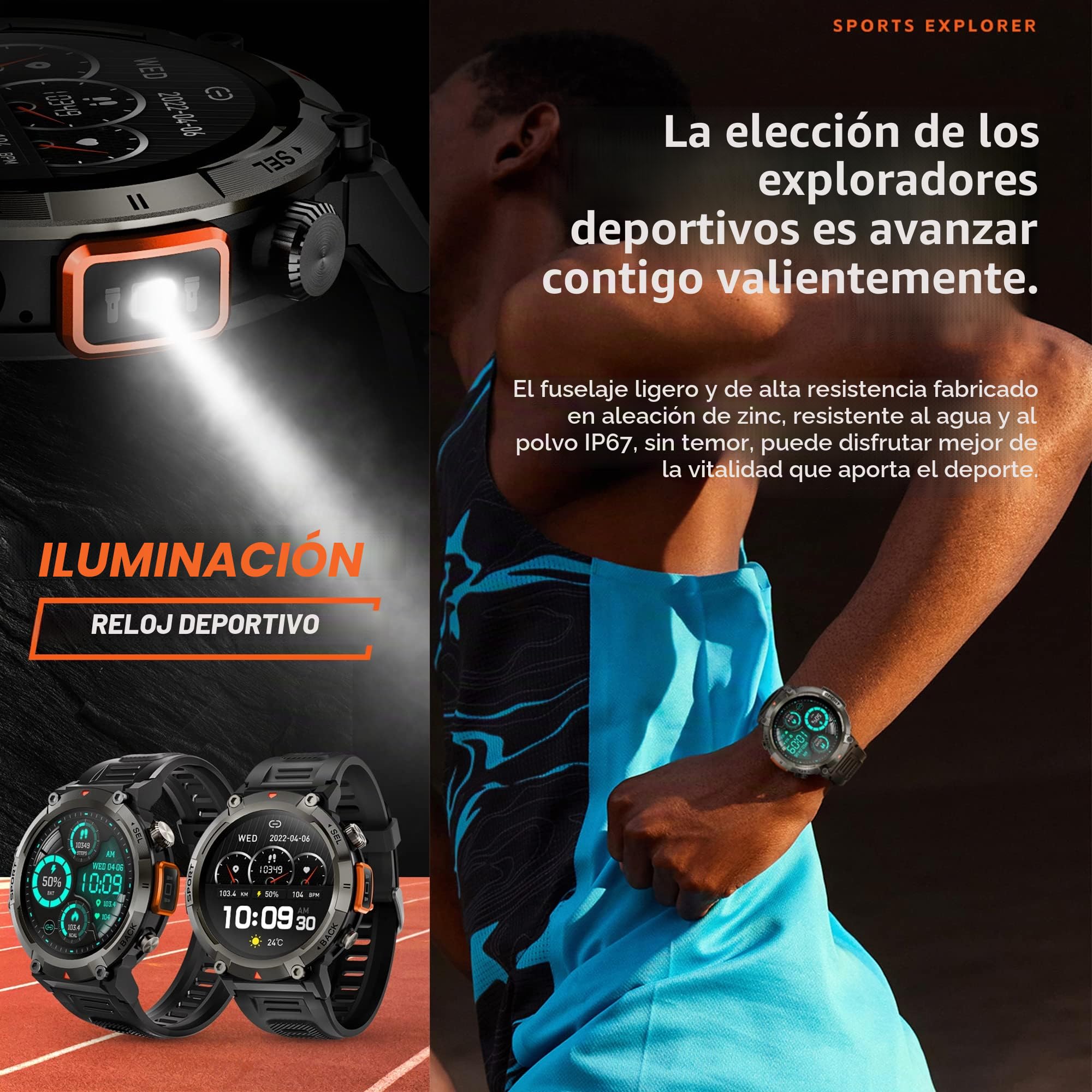Reloj Inteligente Hombre con Llamadas,1,45 Pulgada Smartwatch Deportivo con Linterna Podometro Pulsometro SpO2 Sueño Presion Arterial Pulsera Actividad 5ATM Reloj Digital para iOS Android(3 Correas)