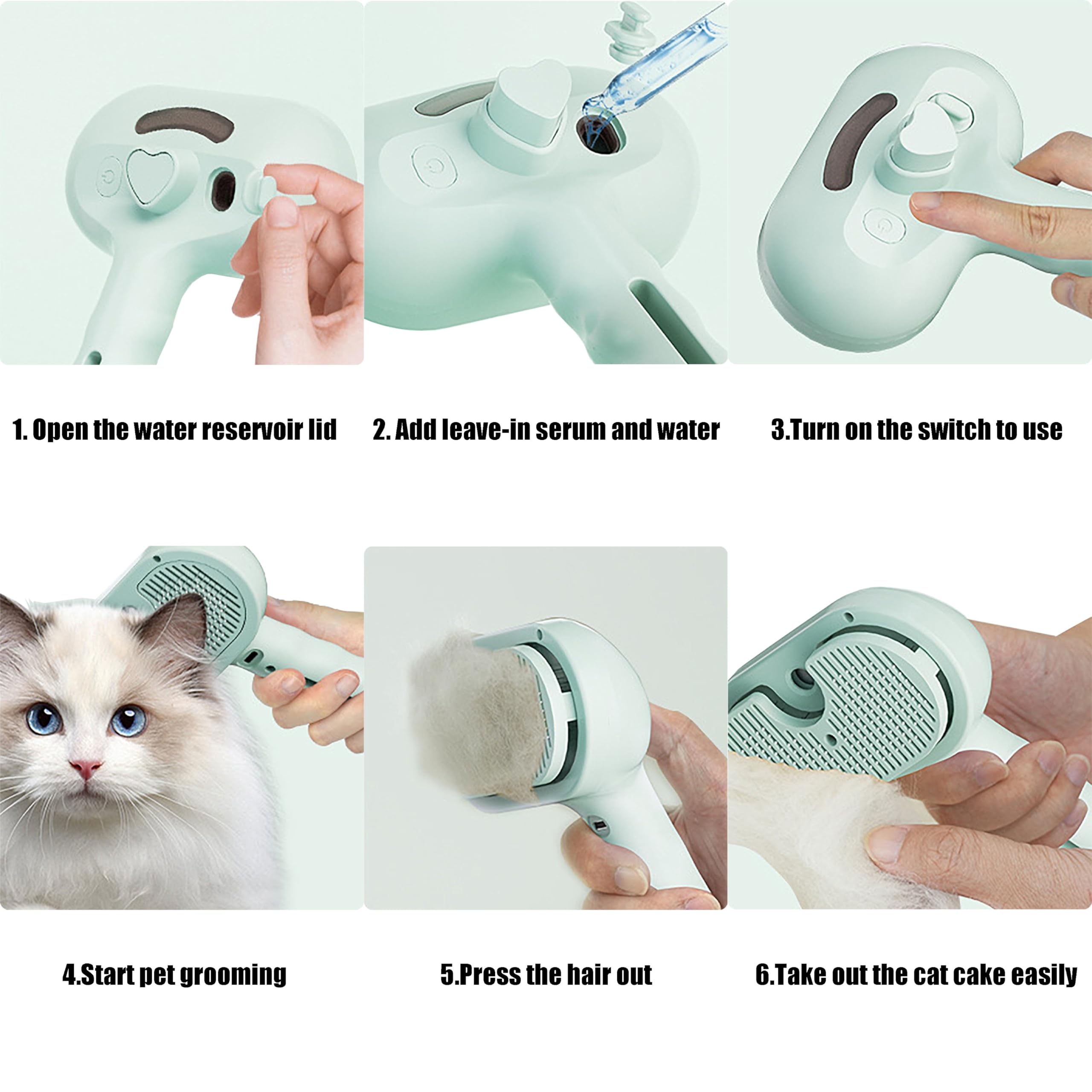 Cepillo de vapor 3 en 1 para gatos, cepillos de vapor de acero inoxidable ABS para perros, cepillos silenciosos de 36 dB con aerosol, con un tanque de agua integrado de 35 ml para mascotas, todo tipo