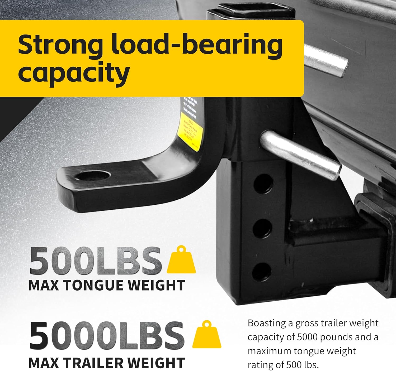 MaxxHaul 51043 Trailer Hitch and Hitch Pin - 8-Position Adjustable Ball Mount Tow Hitch - 5000 lbs. GTW Capacity, Black