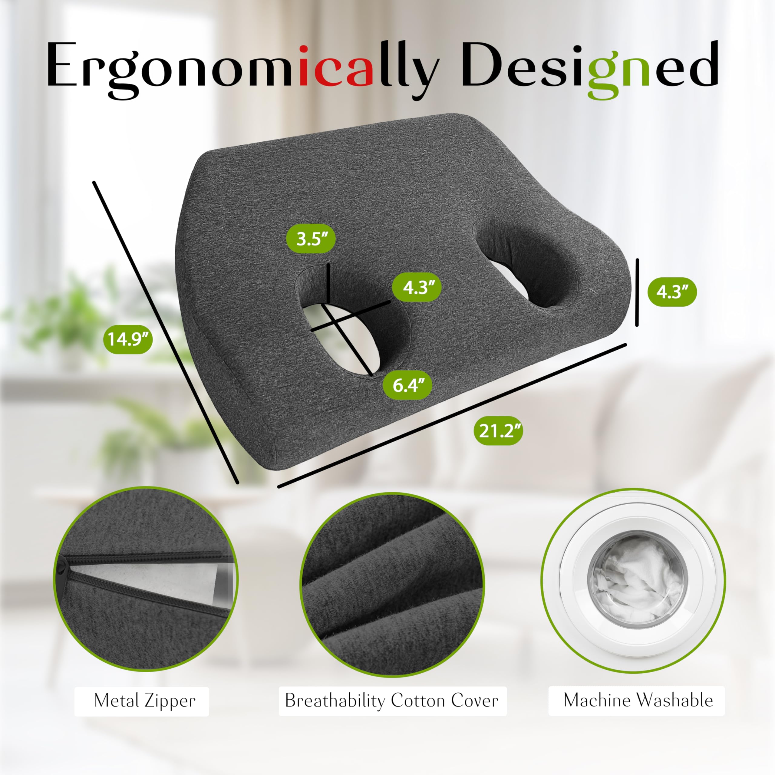 Cuscino per piercing all'orecchio, cuscino con fori laterali in memory foam a 2 fori, per dolori all'orecchio, infiammazione e piaghe da decubito, fornisce una protezione confortevole