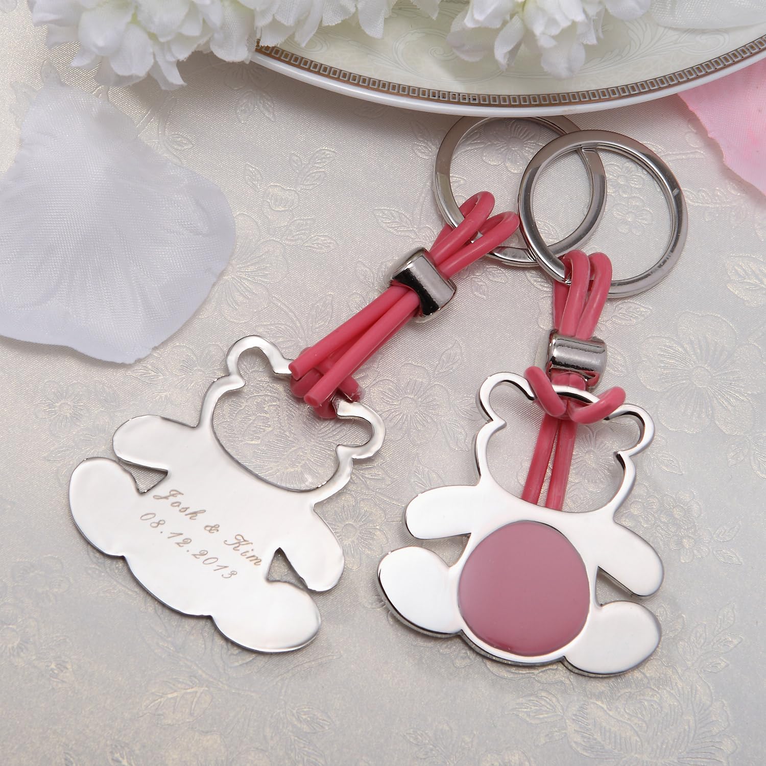 Paquete de 10 llaveros de oso grabados personalizados para baby showers, regalo bonito y único para futuras mamás