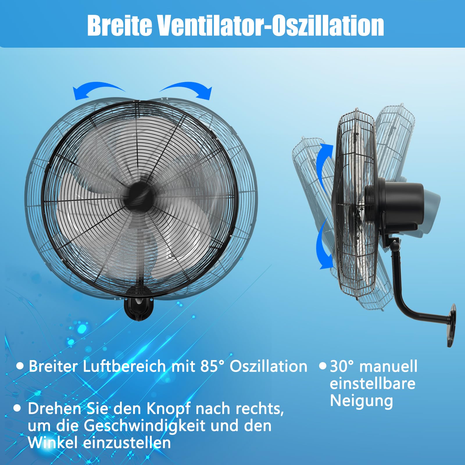 GOPLUS 51cm oszillierender Metallventilator, 3 Geschwindigkeiten, 85° Oszillation, 30° Neigung, für Werkstatt Lager Fabrik, Schwarz