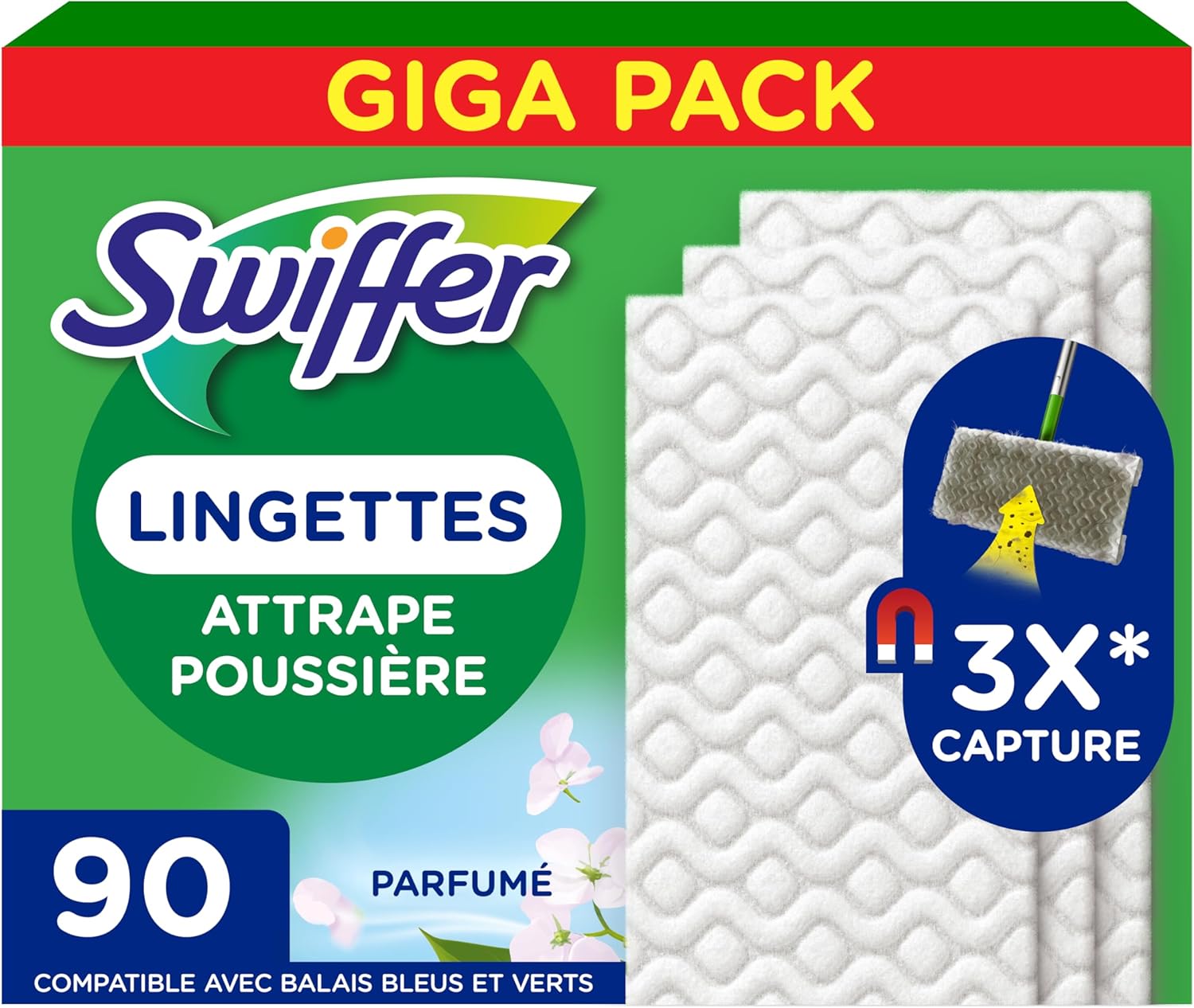 Swiffer Dust-Catcher Mop Refills Dry Wipes 90 Units, Long-Lasting Febreze Scent, Catches 3 Times More Dust and Animal Hair, Broom Sold Separately