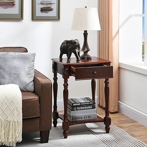 Miniatura 9 de Mesa auxiliar de madera maciza con cajón y estante de almacenamiento, mesa auxiliar tradicional, mesa de teléfono estrecha, mesita de noche, mesa de