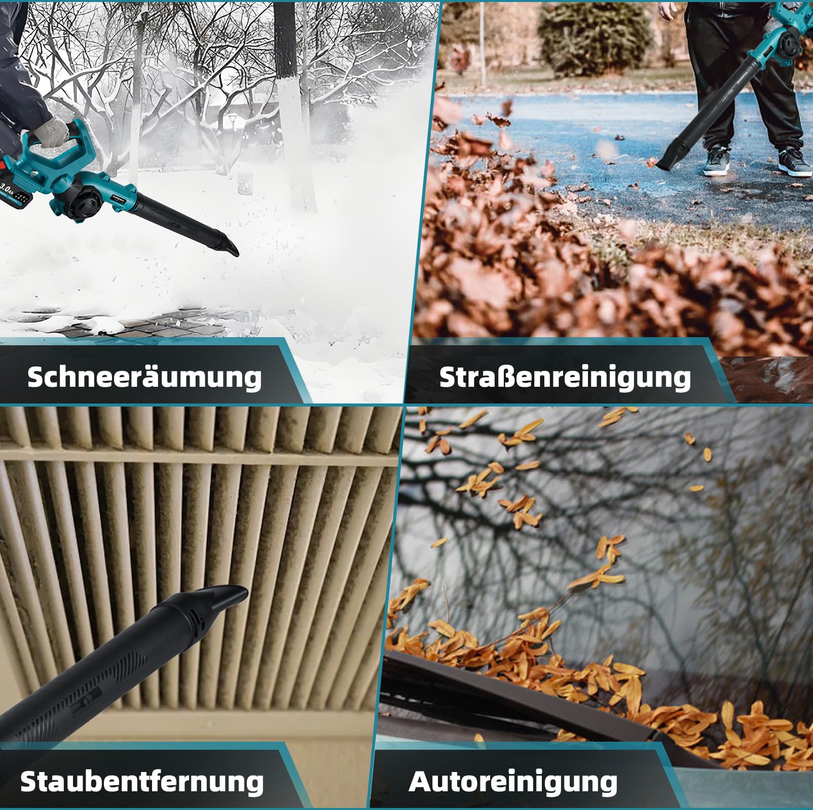 YOFIDRA Laubbläser Akku 280 km/h, Elektrische Luftgebläse mit 2×3.0Ah Akku und Ladegerät, 3-Gang, 270° Verstellbarem Griff, Doppel-Lufteinlass,13000RPM Laubbläser für Terrassen Rasenpflege Laubblasen