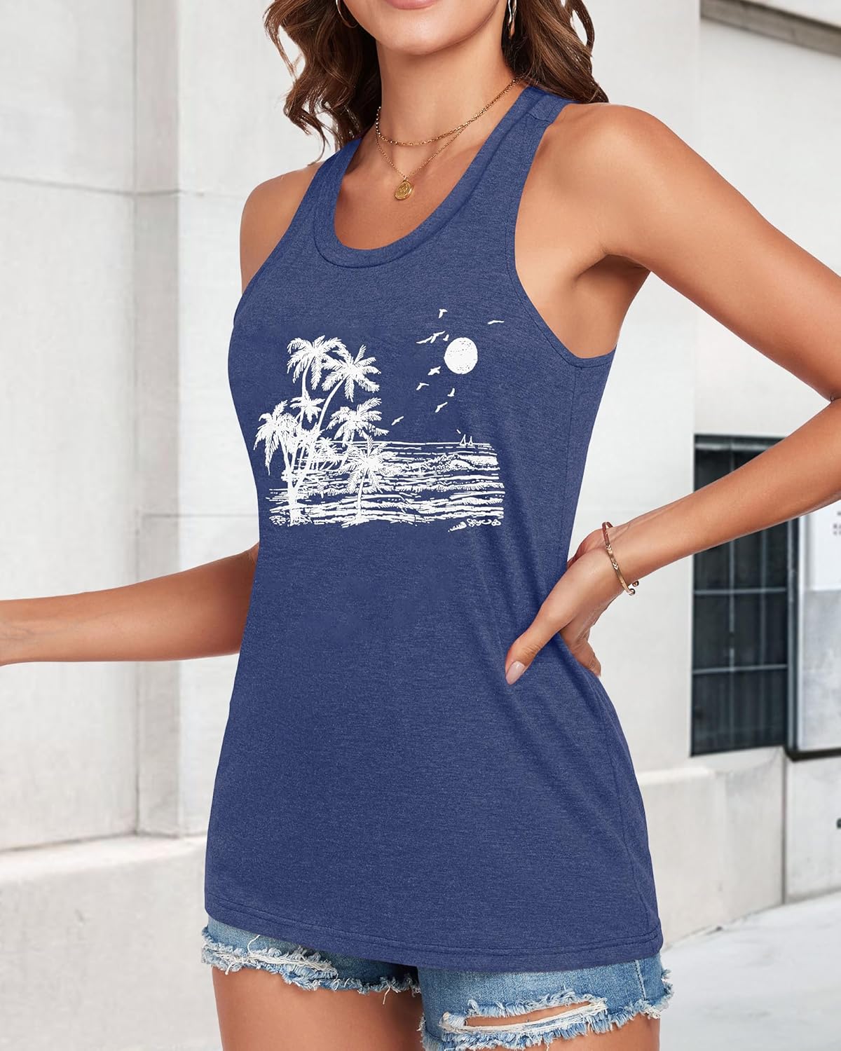 Racerback Tank Tops for Women Summer Sleeveless Round Neck Casual Graphic Tunic Shirts - Image 7