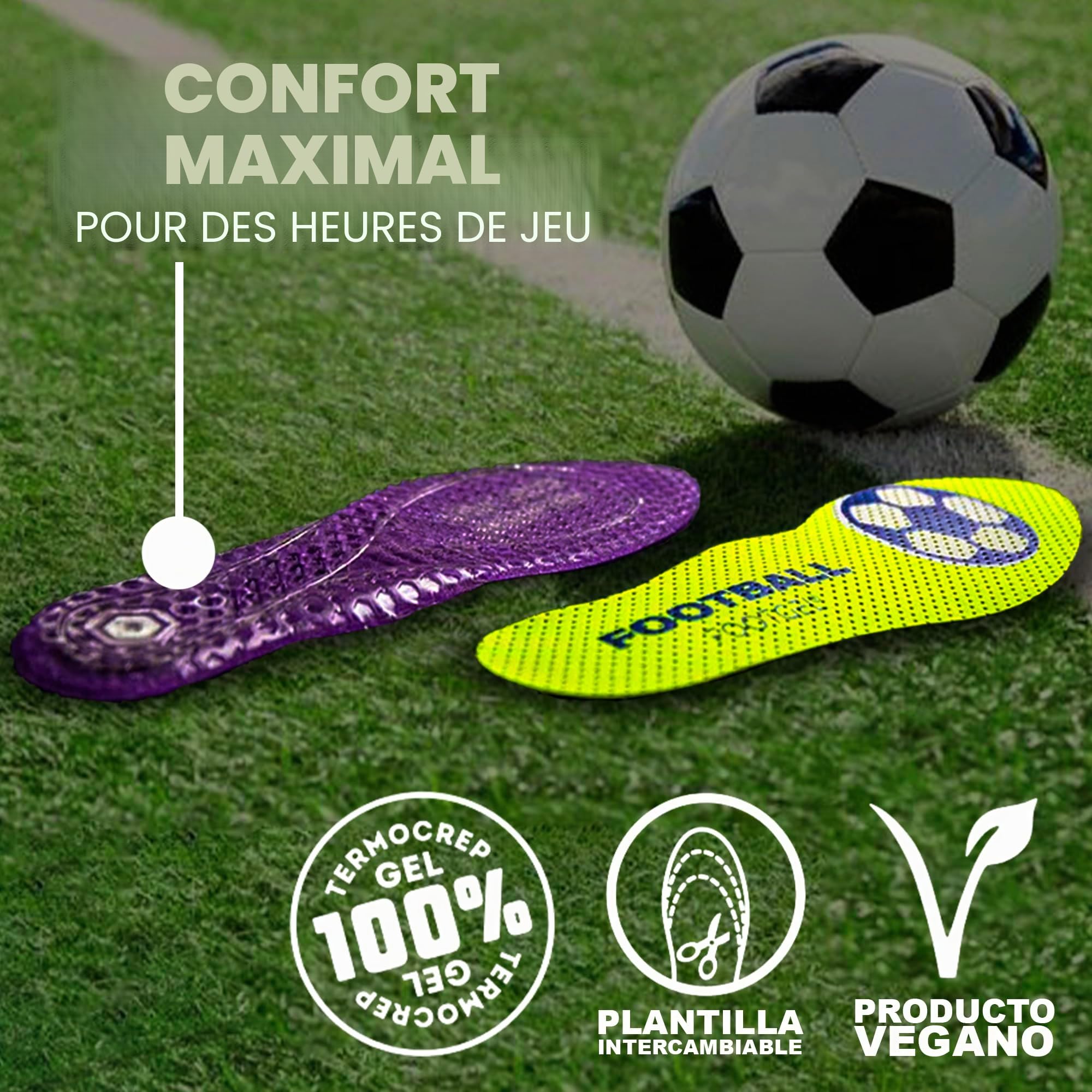 Semelles Chaussures Football | Semelles Gel Sport Homme/Femme Respirantes et Confortables | Stabilisent, Aident à Prévenir les Blessures et les Douleurs aux Pieds, Lombaires | Tailles 35-38