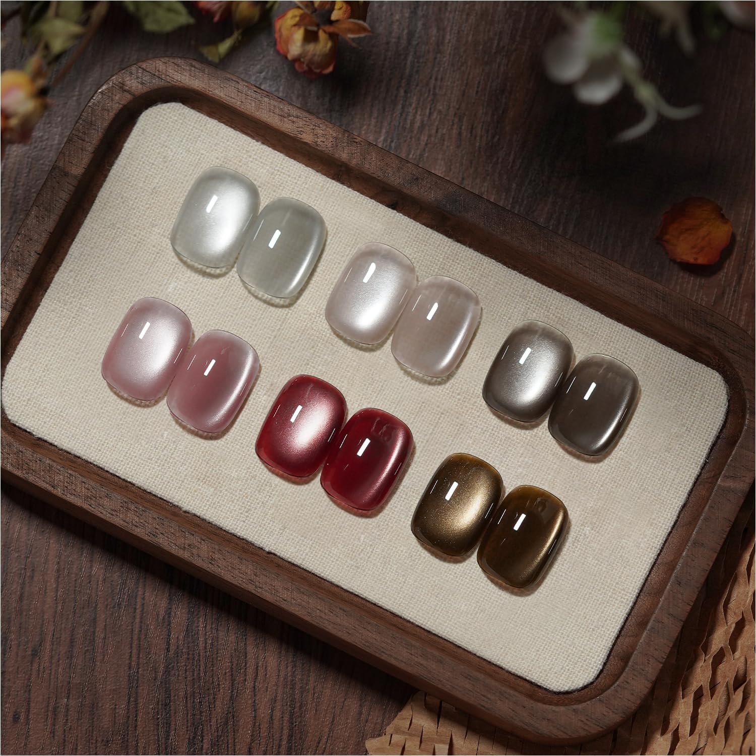 GAOY Glitter Cat Eye Polish Set with Magnet, 6 Retro Maillard Sparkling Shades, Crystal Holographic Nail Art, Long Lasting Gel for Home & Salon