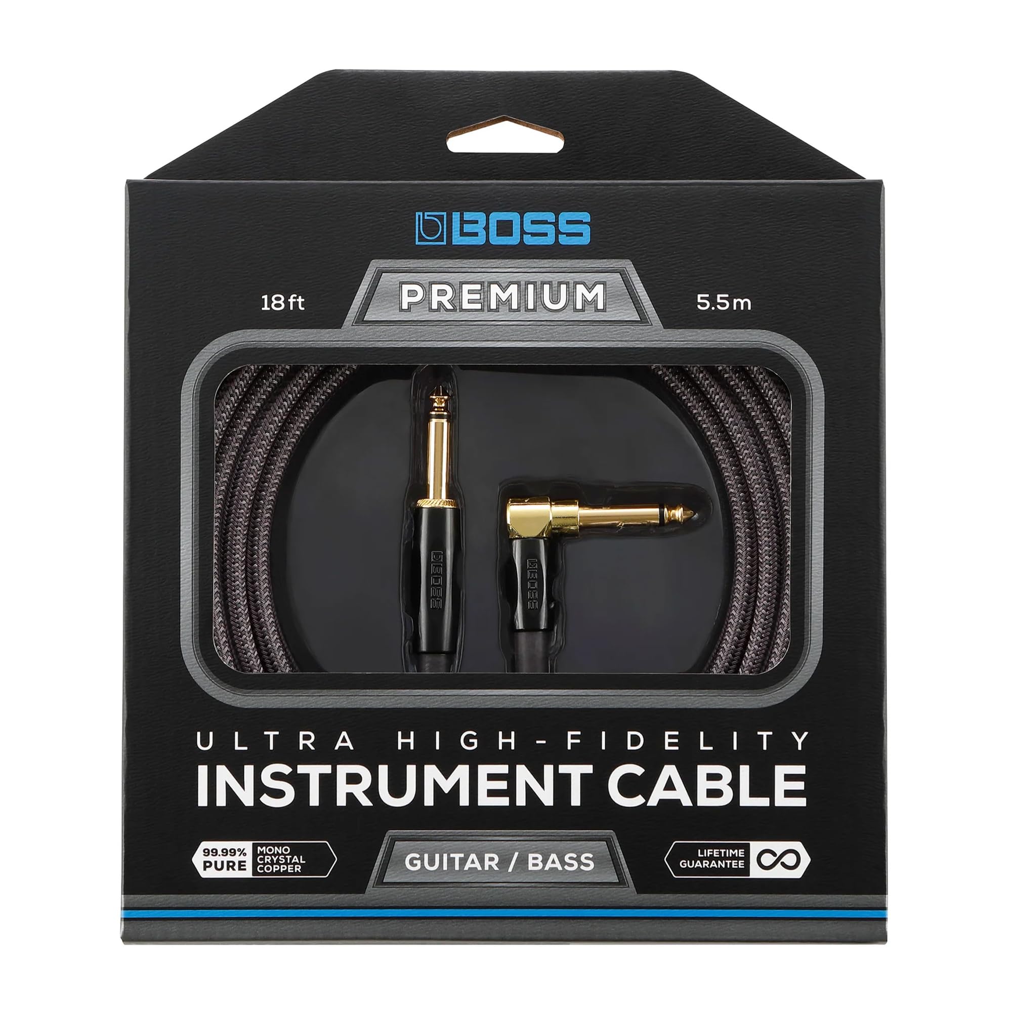 Kabel instrumentowy GAMME BIC-P18A Ultra High Fidelity - 18 stóp/5,5 m - 24-karatowe pozłacane 24-karatowym złotem proste złącza jack - do gitary i basu dla wysokiej jakości dźwięku