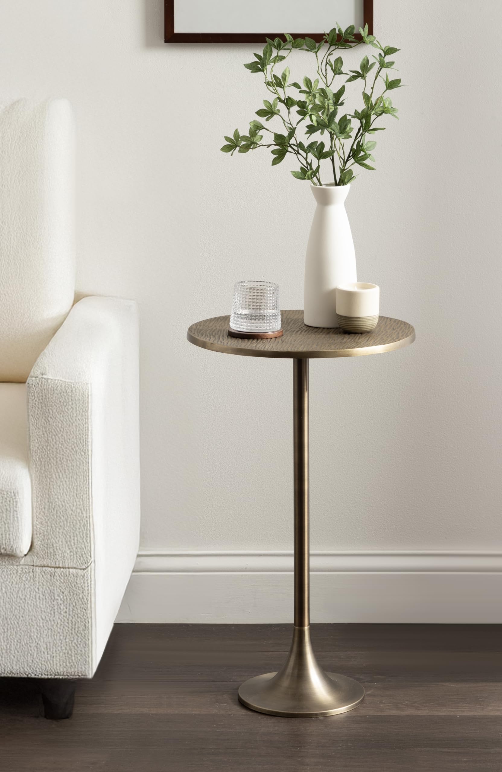 Kate and Laurel Baronet Modern Cast Aluminum Round Side Table, 14 x 14 x 24, Antique Brass, Transitional Circle End Table for Use as a Bedroom Nightstand or Living Room Plant Stand Option