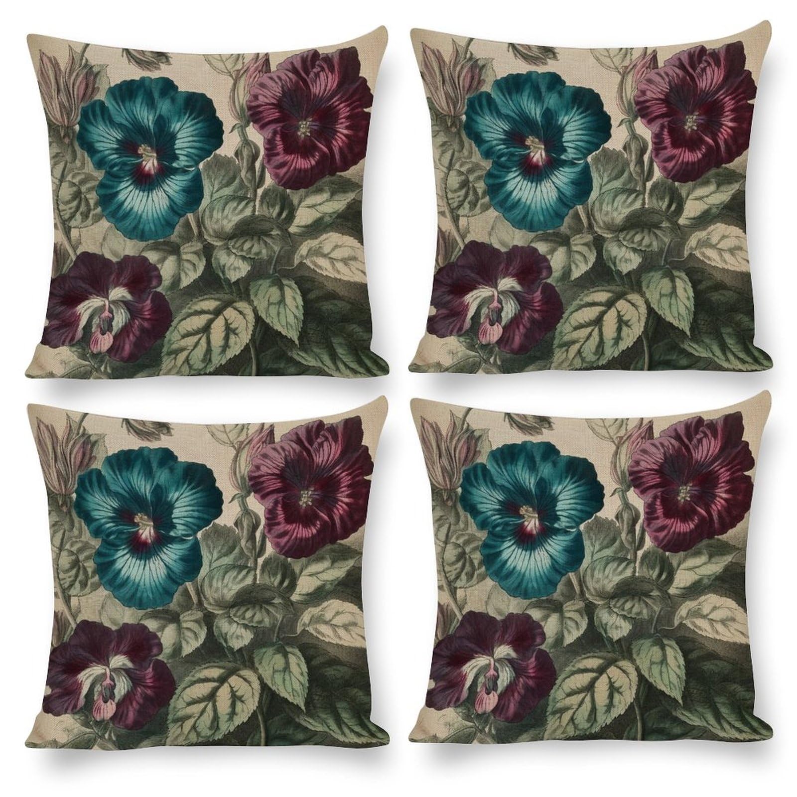 Housse de coussin carrée imprimée trois fleurs salon canapé 40x40