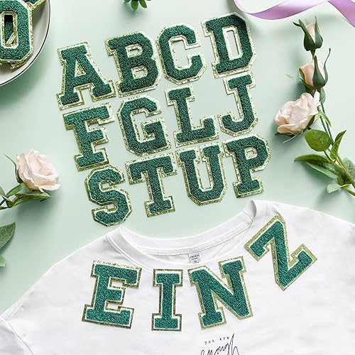 Miniatura 5 de Jongdari Letras termo-adhesivas para ropa 8 parches de letras de chenilla parches de letras universitarias para planchar letra A con purpurina con