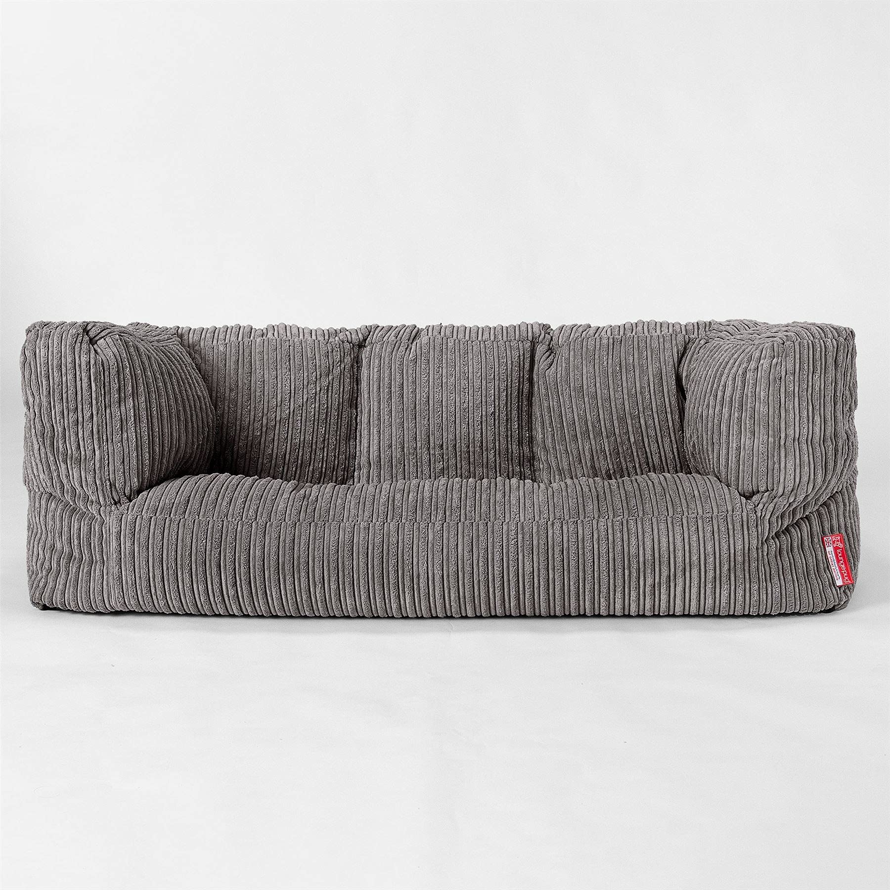 Lounge PugAlbert Kids Couch Bean Bag, Childrens 2 Seater Mini Sofa for Bedroom Playroom, Cord Graphite Grey